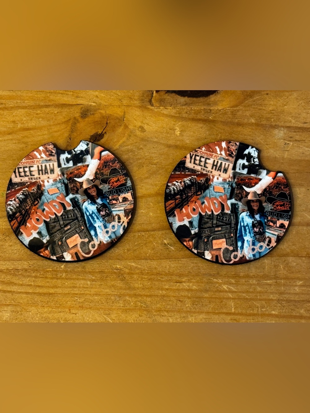 Western Cowgirl Car Cup Holder Coasters – Set of 2